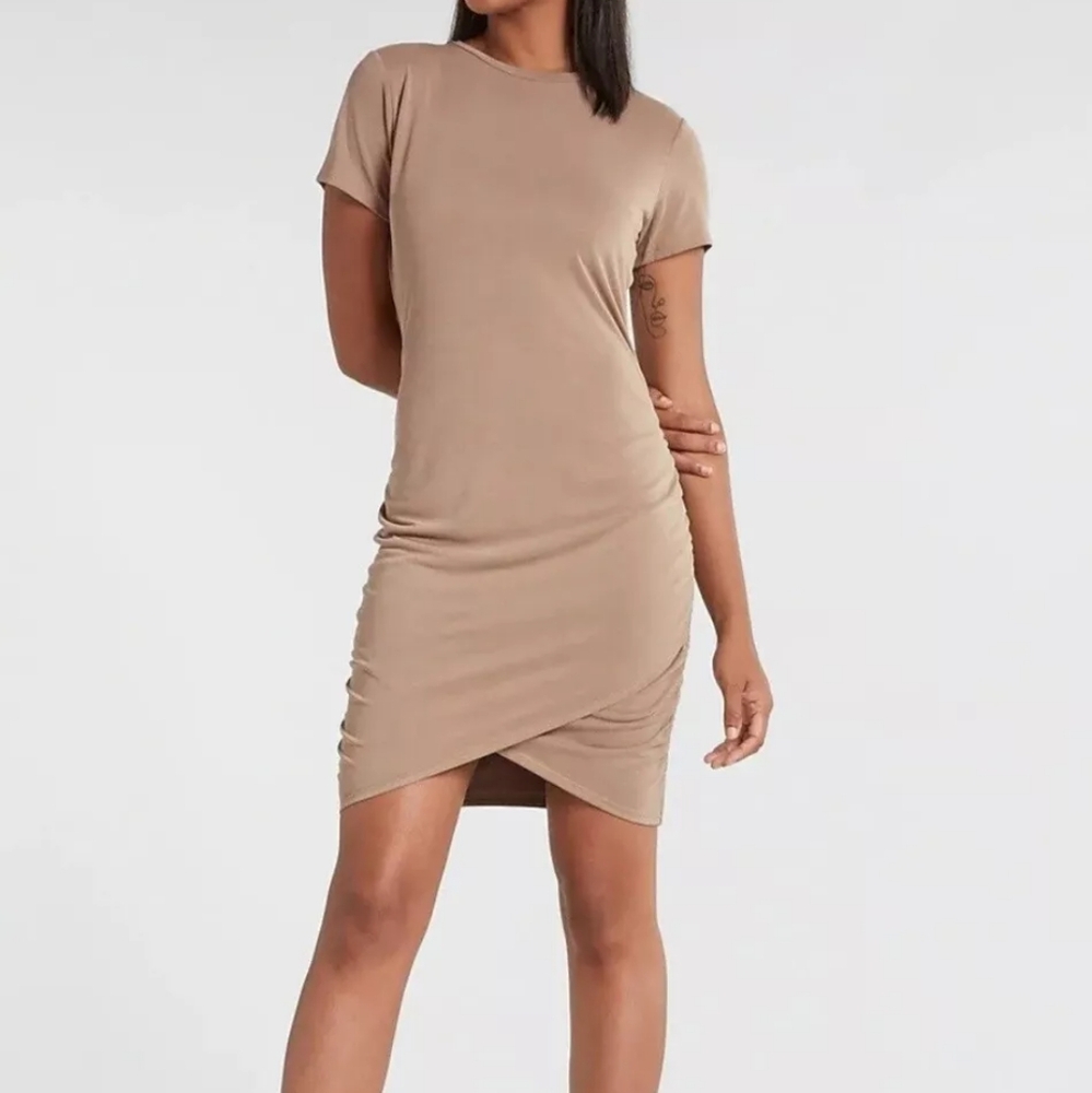 Silky Sueded Jersey Ruched T-Shirt Dress